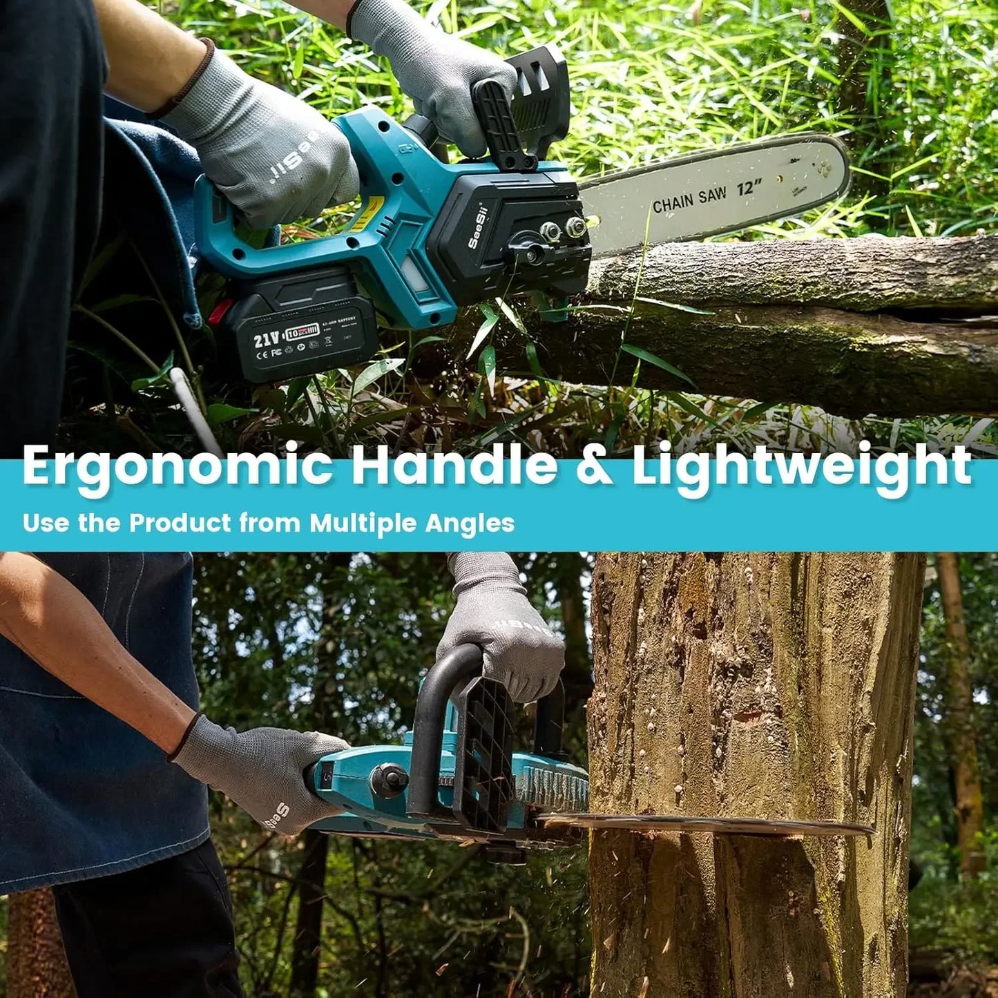 Chainsaw Cordless 12-inch Brushless Electric Chain Saw.