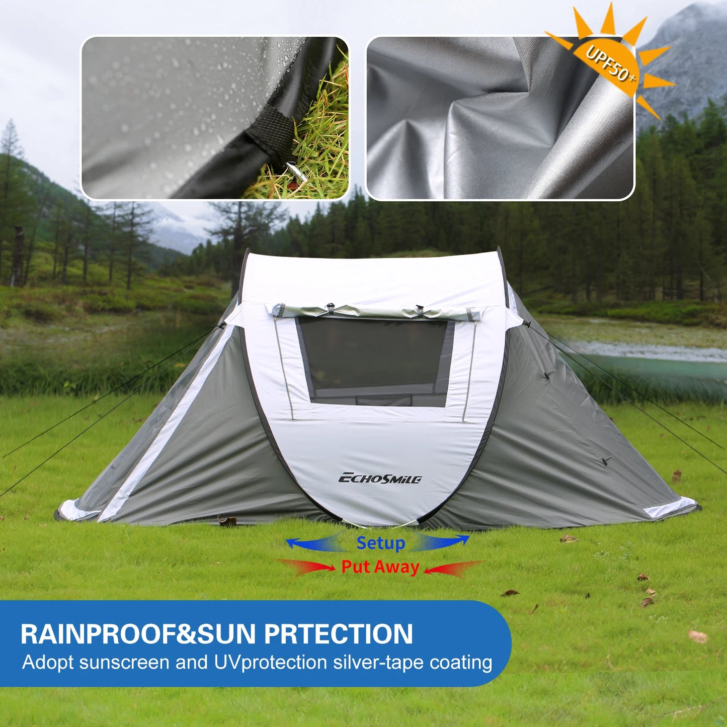 White and gray automatic opening pop up tent