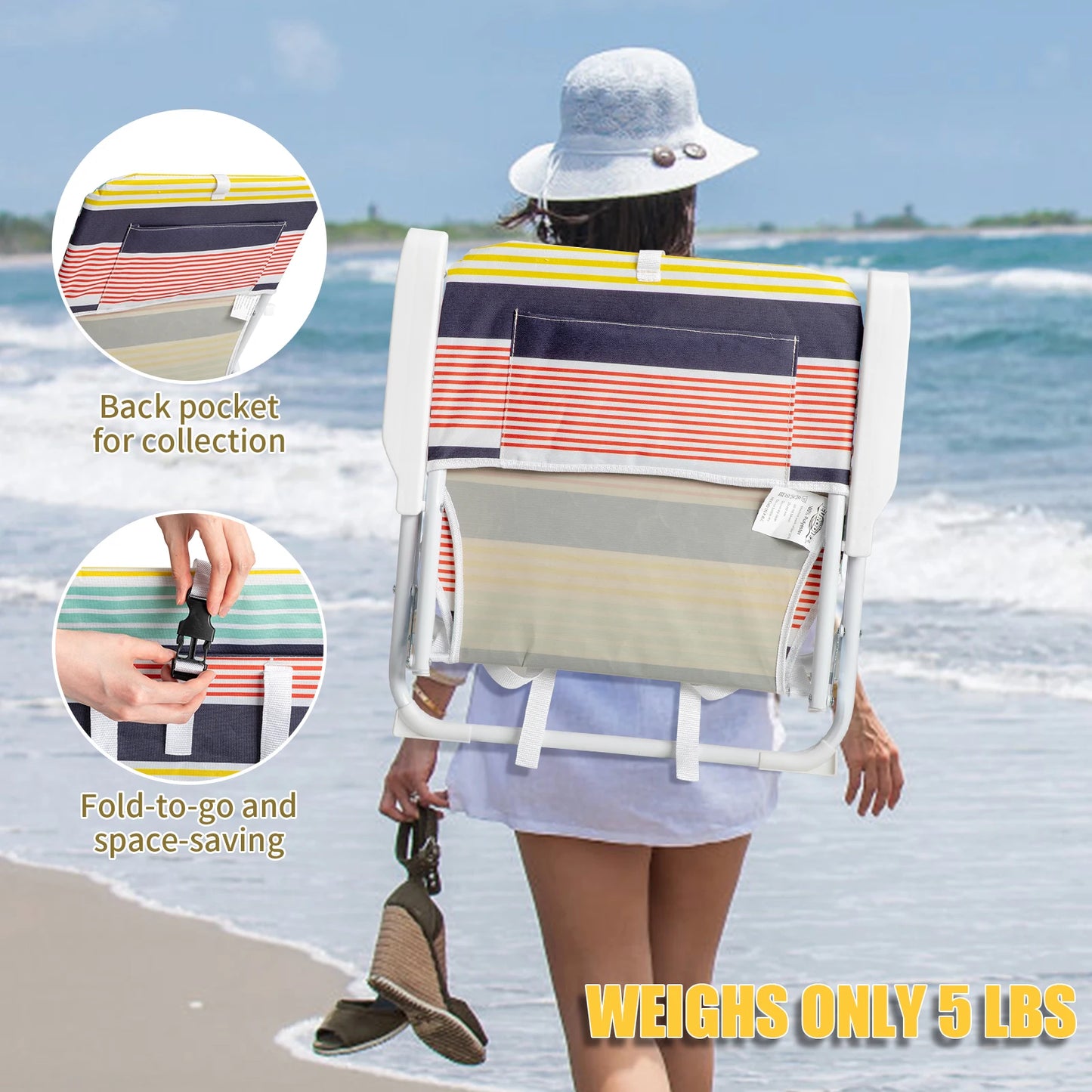 Oxford Cloth White Iron Frame Beach Chair small size.
