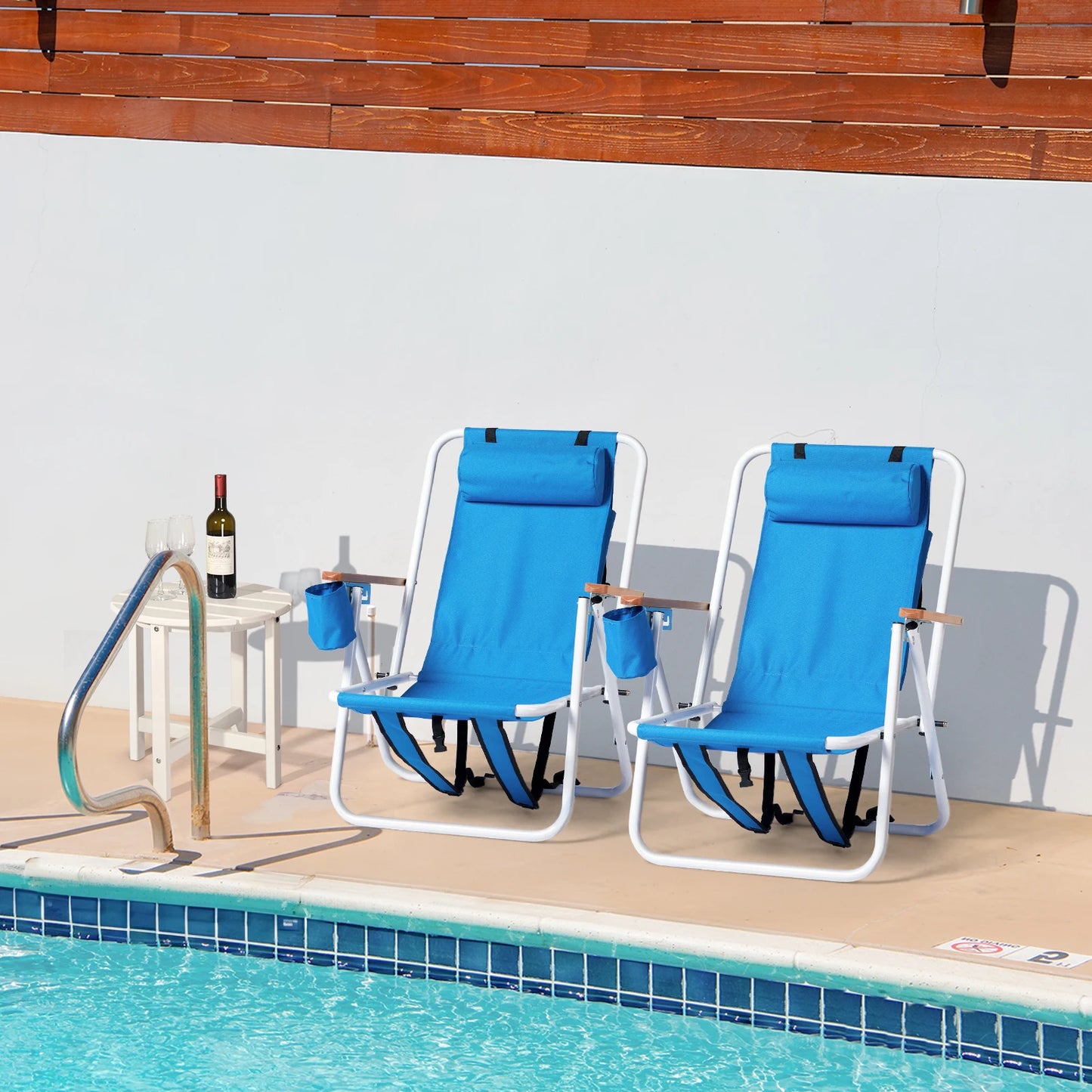 2PCS Portable High Strength Beach Chair with Adjustable Headrest,