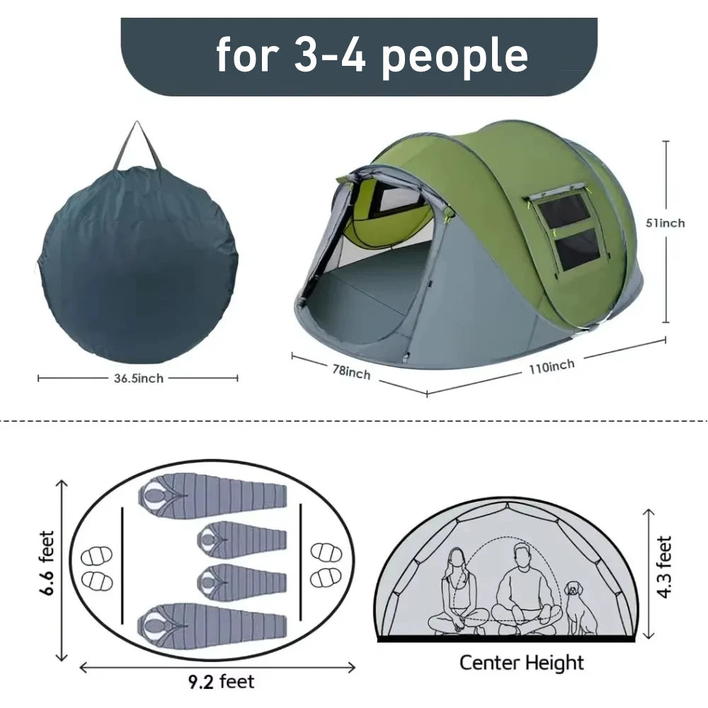 3-4 People Outdoor Throw Open Tent Automatic Pop Up