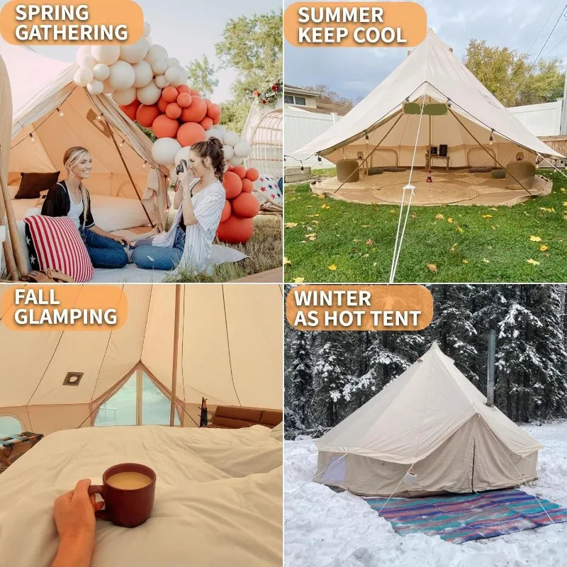 4 Season Canvas Bell Tent with 2 Stove Jacks,