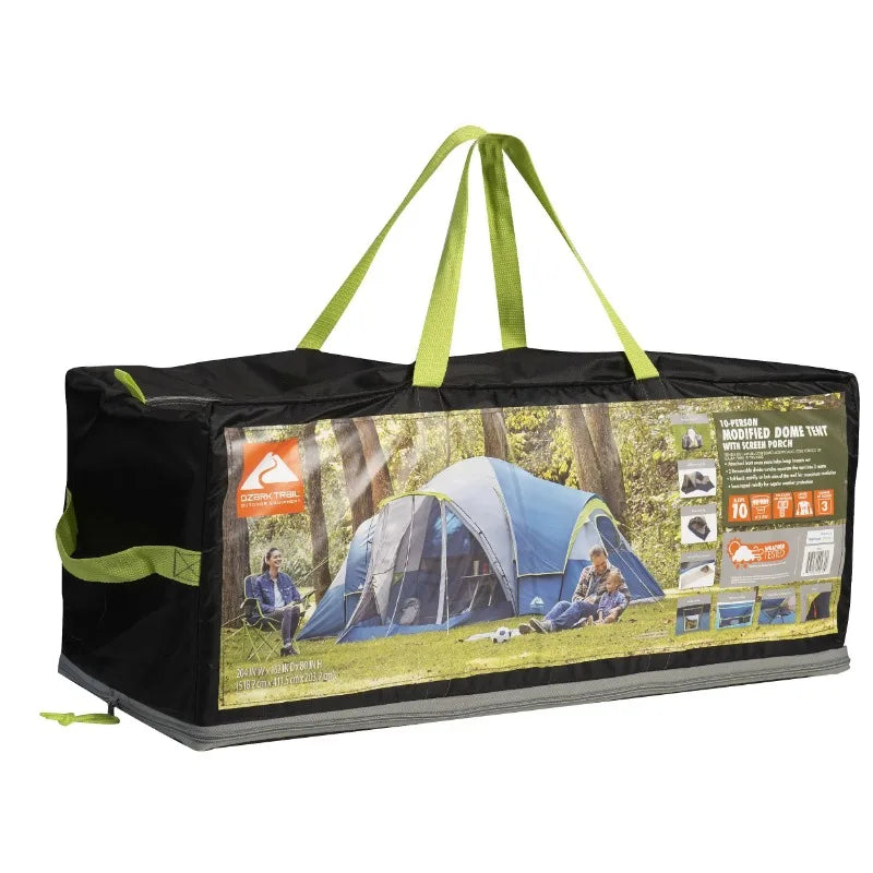 10-Person Dome Tent with Screen Porch – 3-Room Tent with Weather Protection.