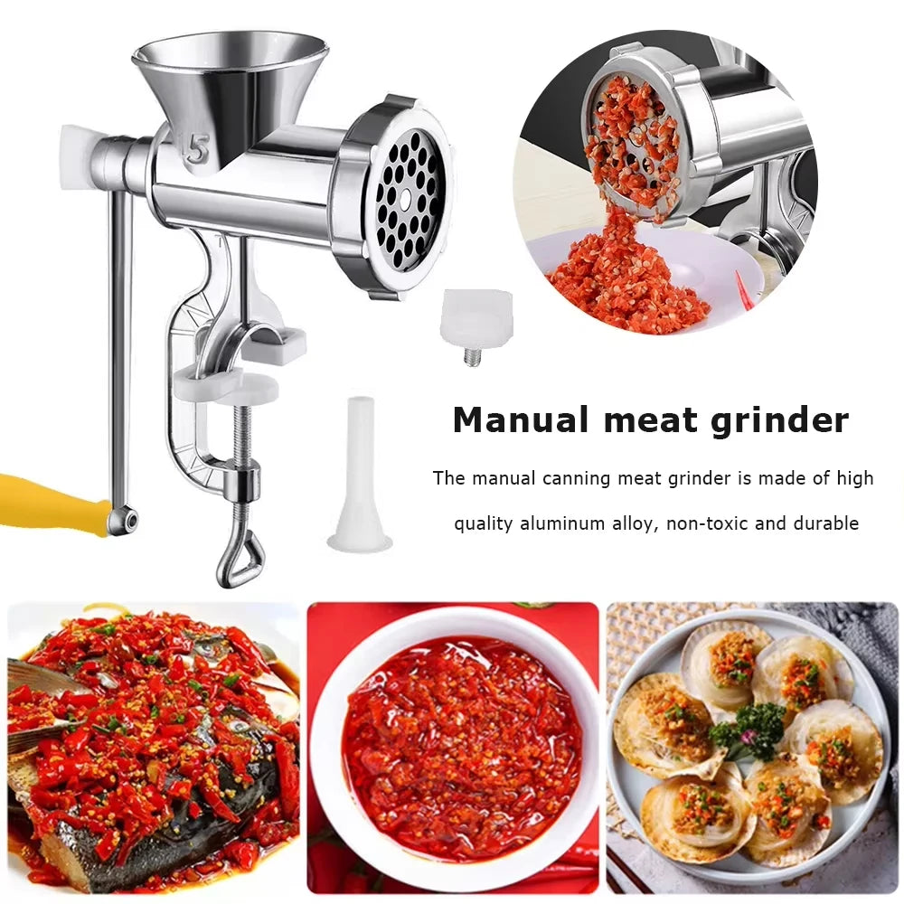 Manual Meat Grinder Silver Aluminum Alloy .