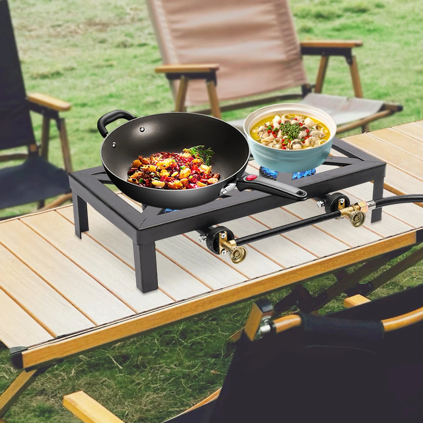Cast Iron Double Burner Outdoor Camp Stove Propane.
