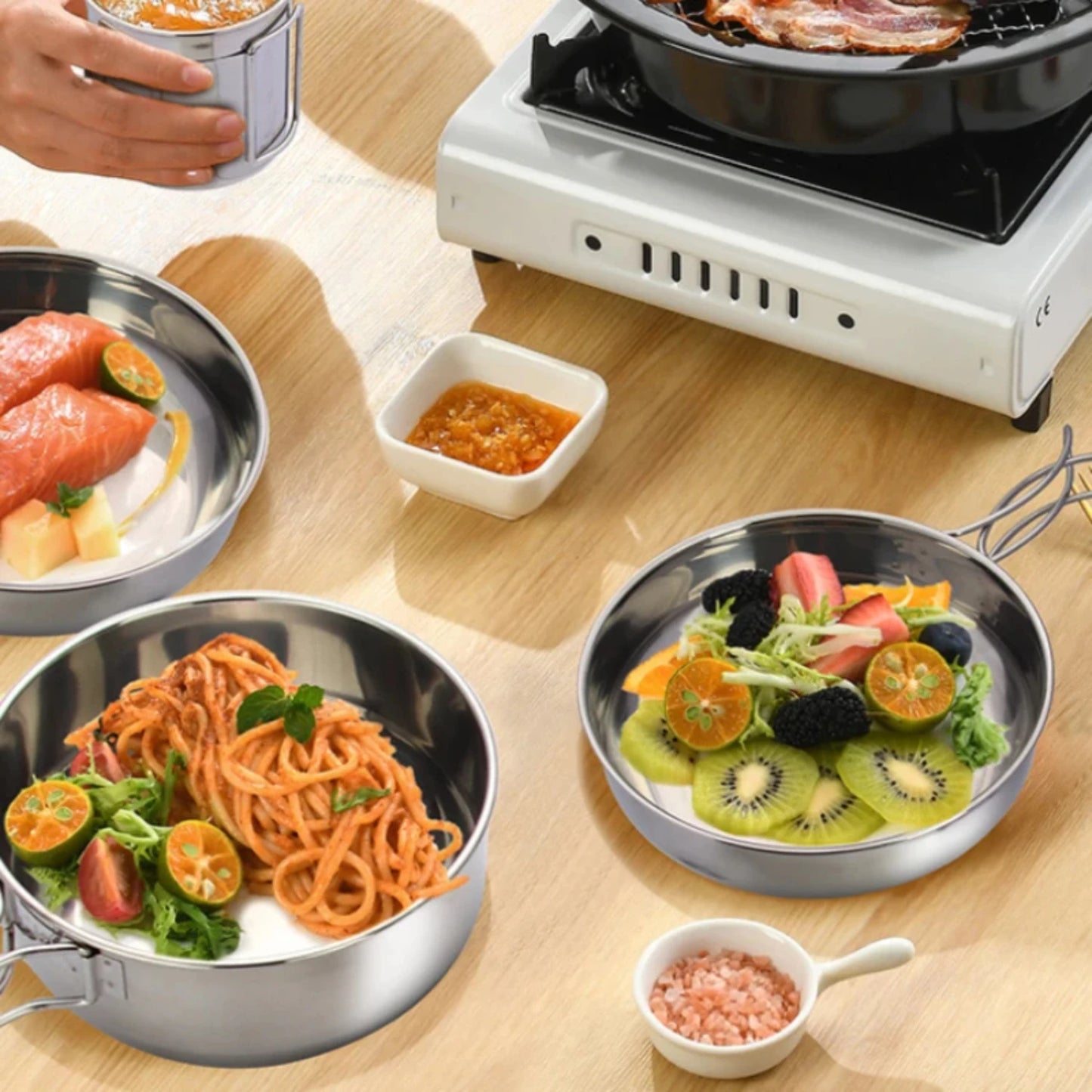 5pcs Camping Pot Set 304 Stainless Steel .