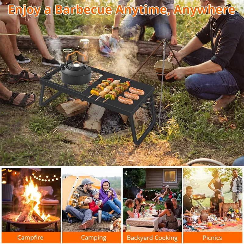 Folding Campfire Grill, Heavy Duty Steel Mesh Grate.