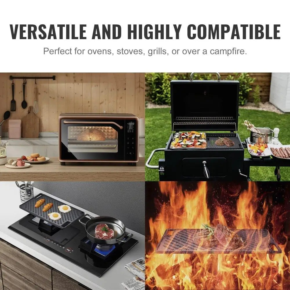 Reversible Cast Iron Griddle Pre-Seasoned.