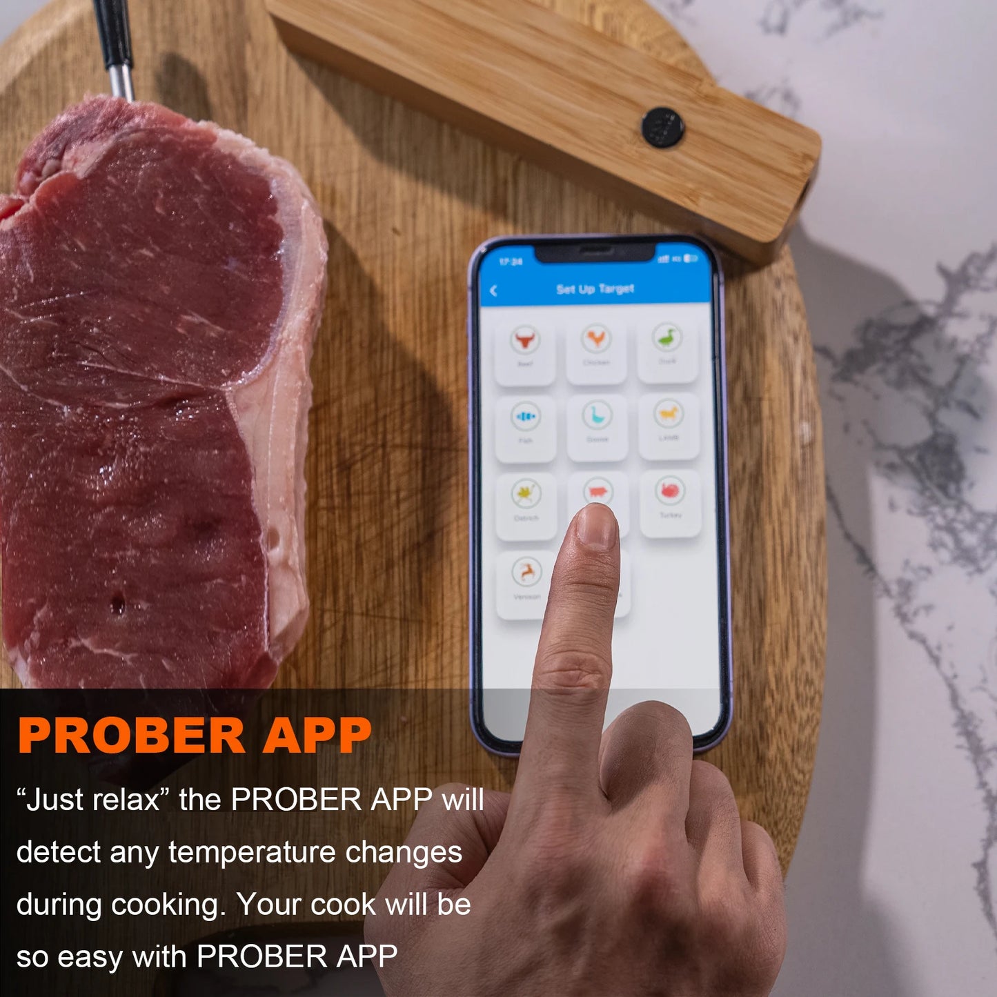 Smart Meat Thermometer Wireless Bluetooth Rechargeable.