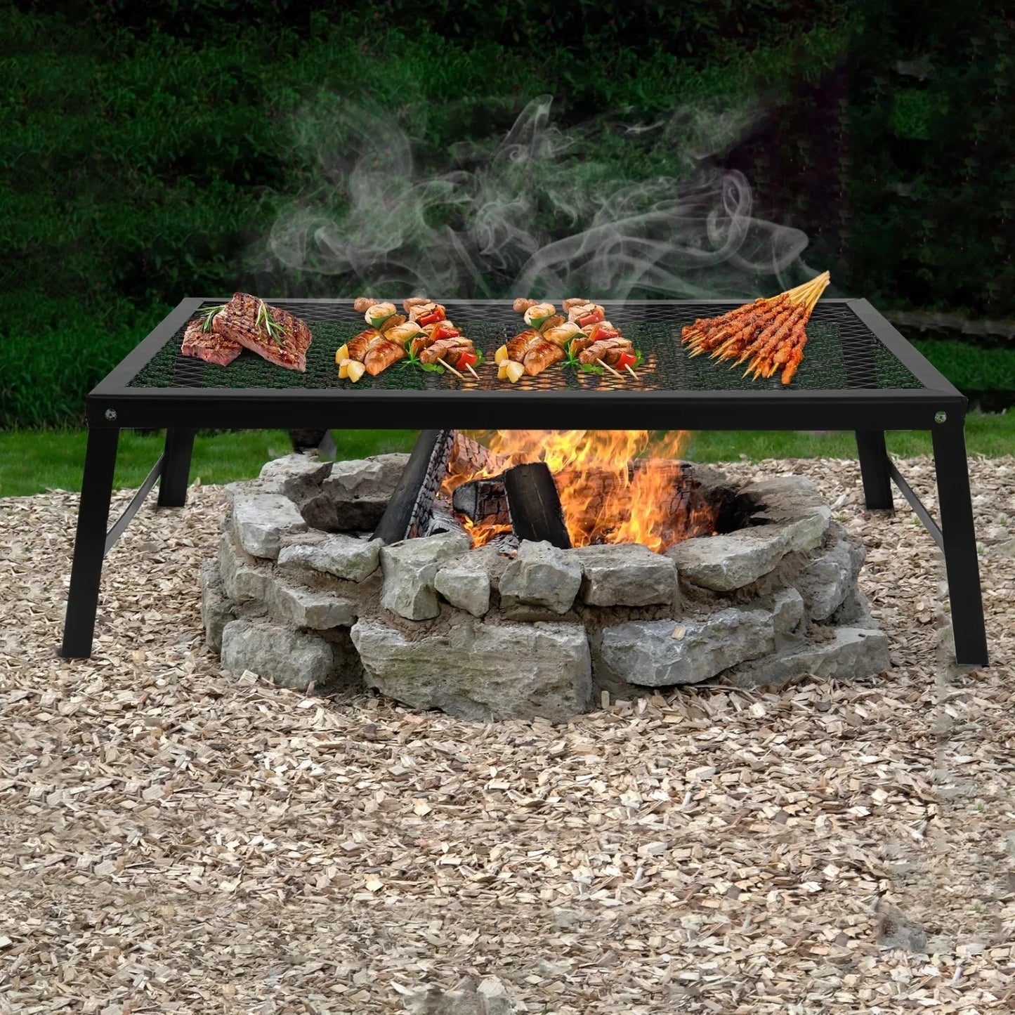 Folding Outdoor Camping BBQ Grill, Picnic Campfire Pit Over Fire Cooking Grate for Outdoor Camping Family Small Gathering Party