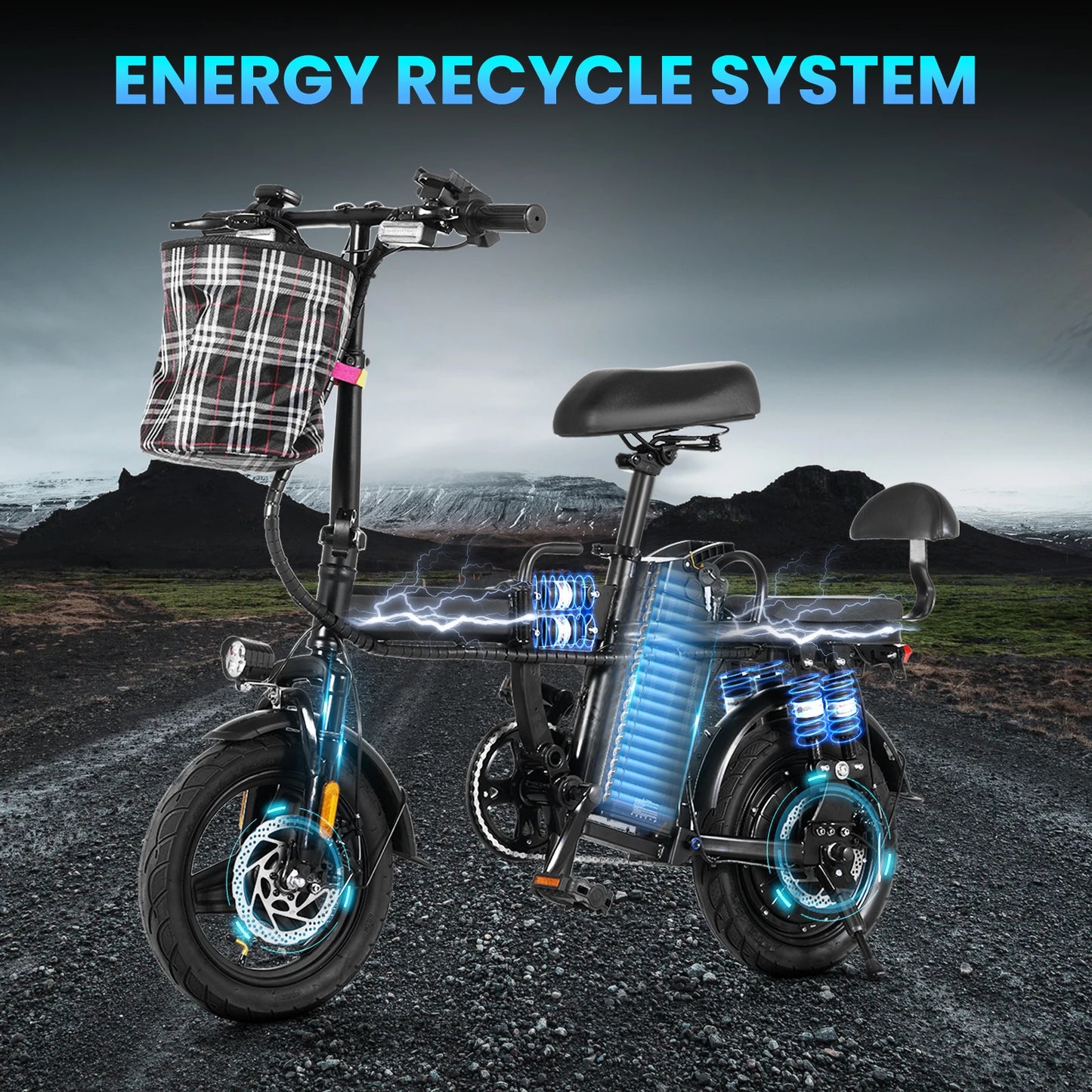 Foldable electric bicycle 500W LED display 3 Modes 14inch tire.