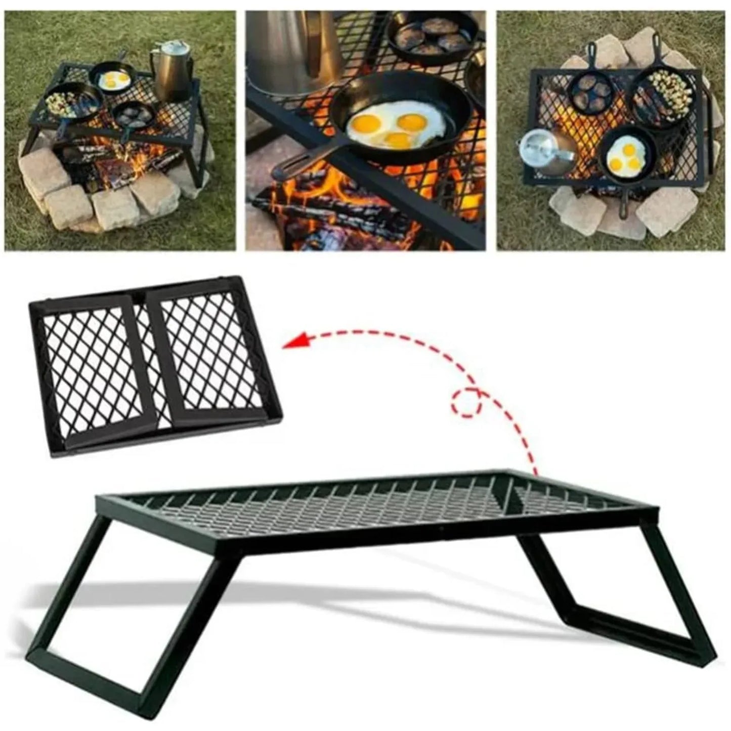 Folding Outdoor Camping BBQ Grill, Picnic Campfire Pit Over Fire Cooking Grate for Outdoor Camping Family Small Gathering Party