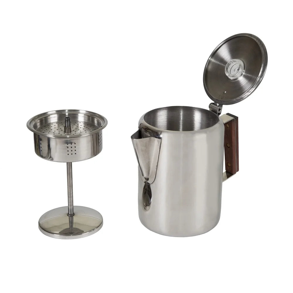 Stainless Steel Percolator Coffee Pot 9 Cup Heat Insulating Handle Easy Pour Spout