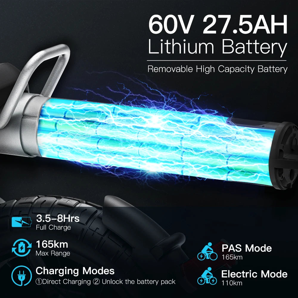 Electric Bike CT20S 2000W 60V 27.5AH Electric Motor bike Fat Tire .