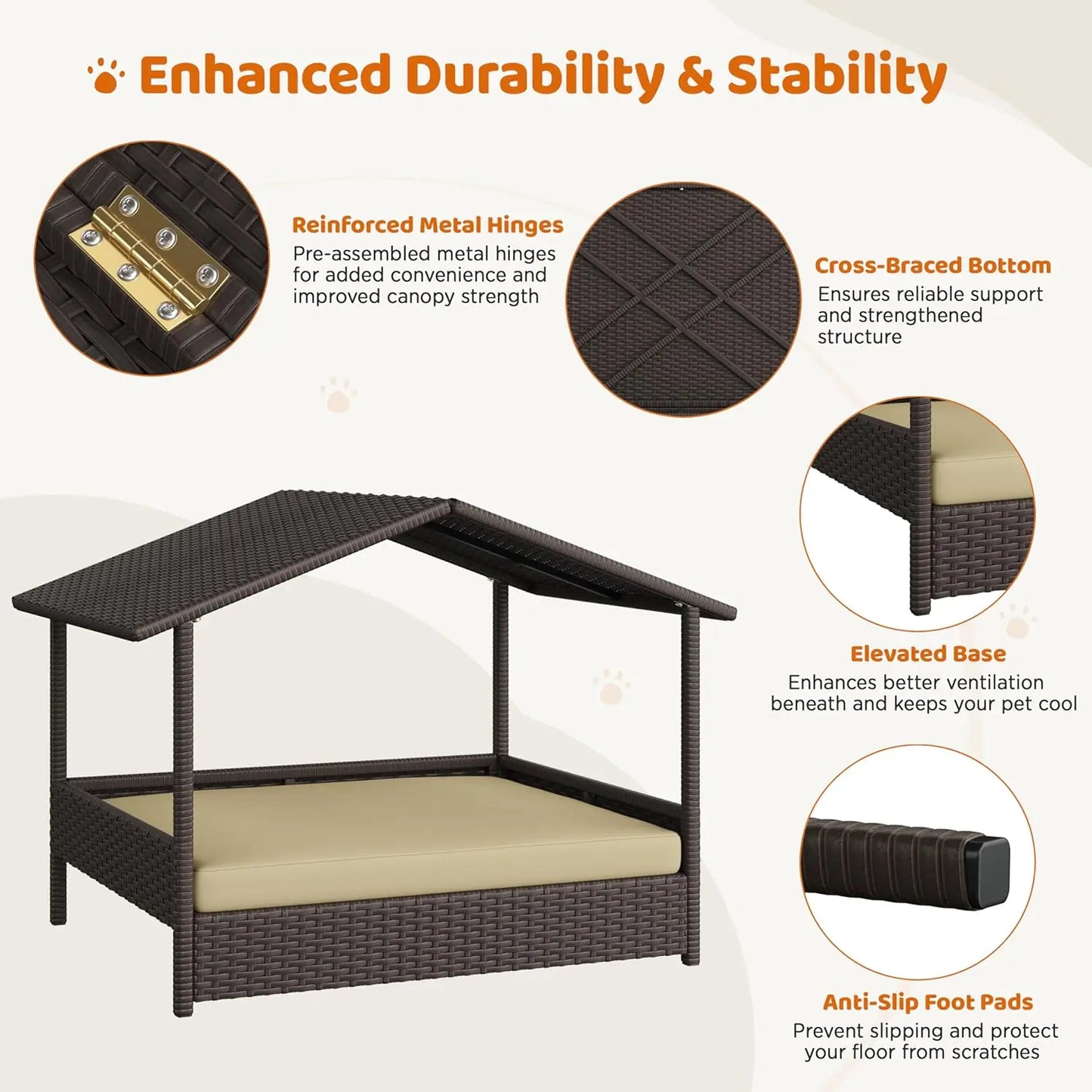 Wicker Dog House Outdoor Indoor with Canopy.