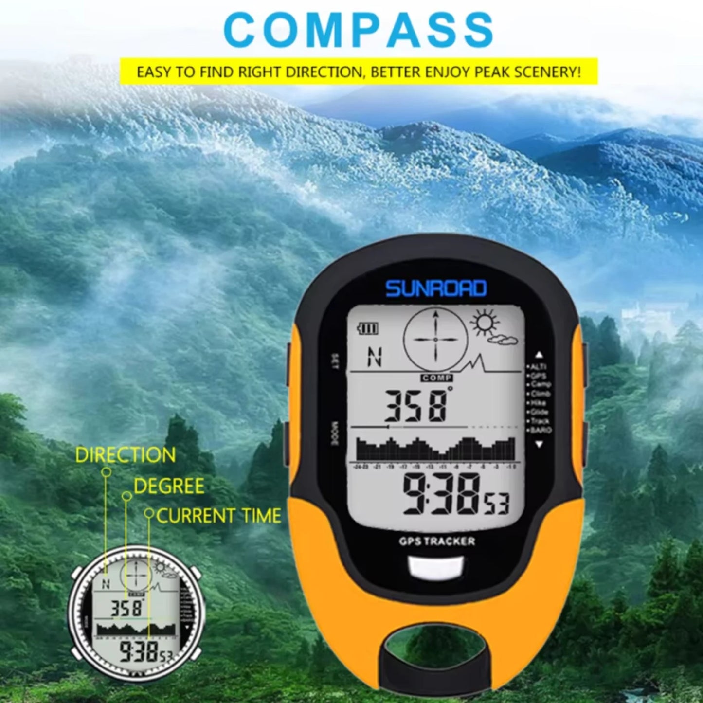 Portable Digital Altimeter Compass Locator Handheld GPS Navigation .