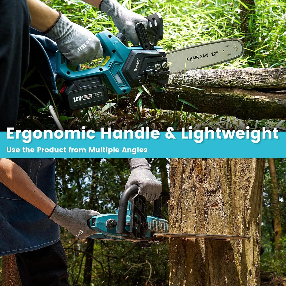 Seesii 12'' Brushless Electric Chainsaw Cordless Chain Saw Garden Tools Tree Wood Cutting Pruning For Makita 18v Battery