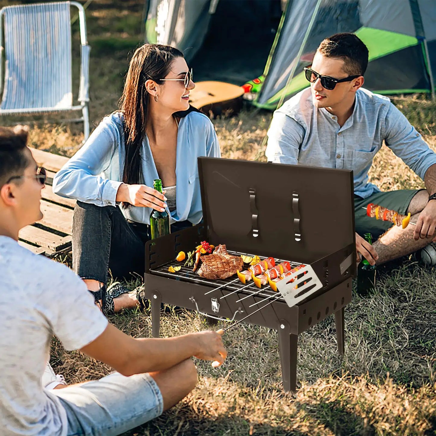 Black Portable Charcoal Grill - Compact Outdoor Barbecue