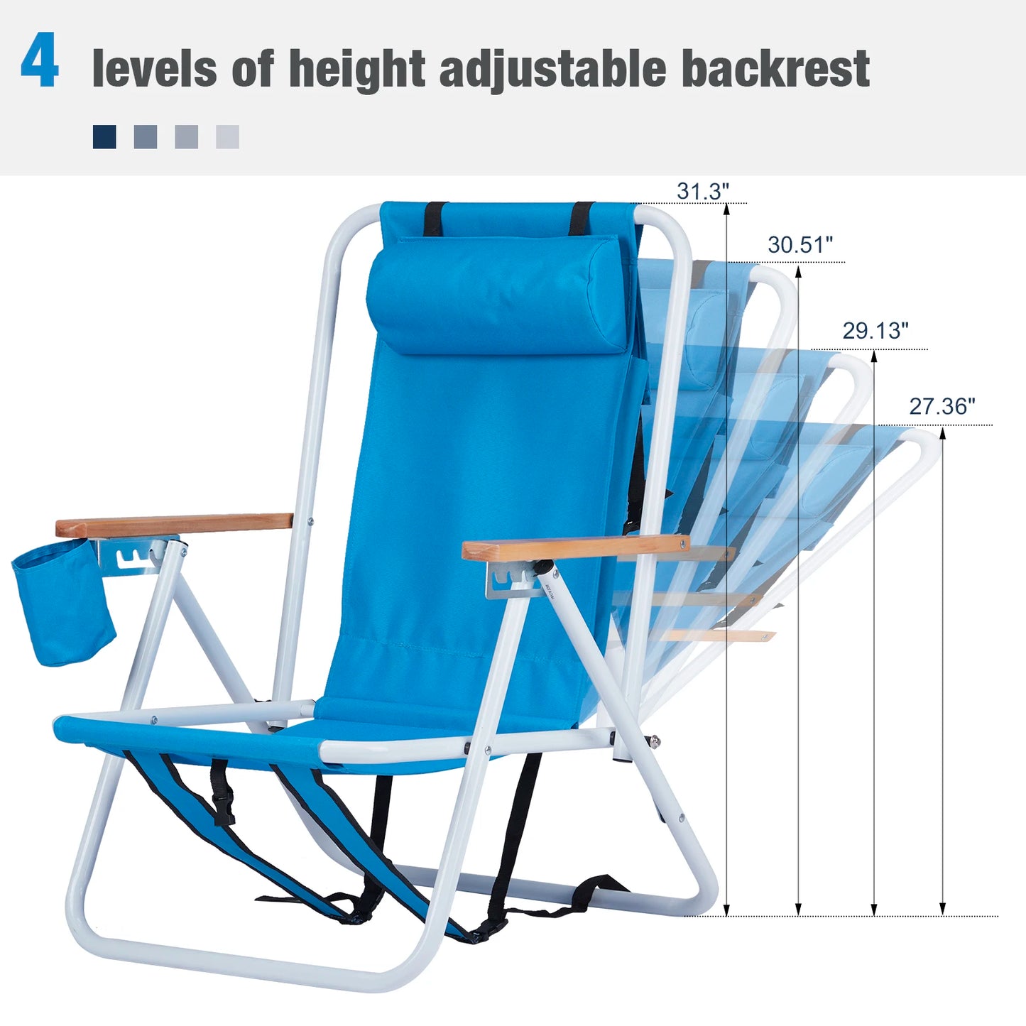 2PCS Portable High Strength Beach Chair with Adjustable Headrest,