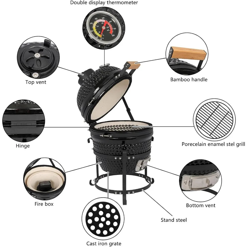 Charcoal Grill and Smoker with Cast Iron Grate.