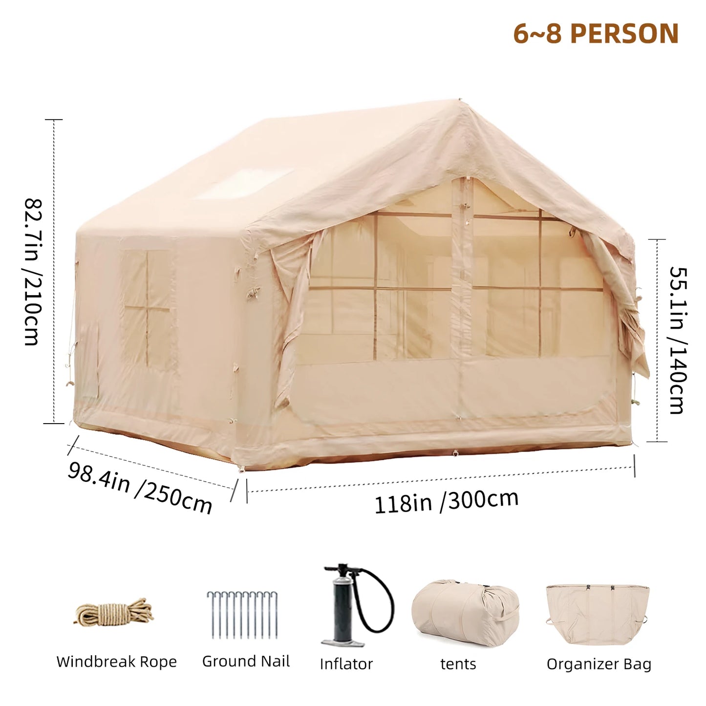 Inflatable Tent for Camping - 6-8 Person Ultra-Quick Setup.
