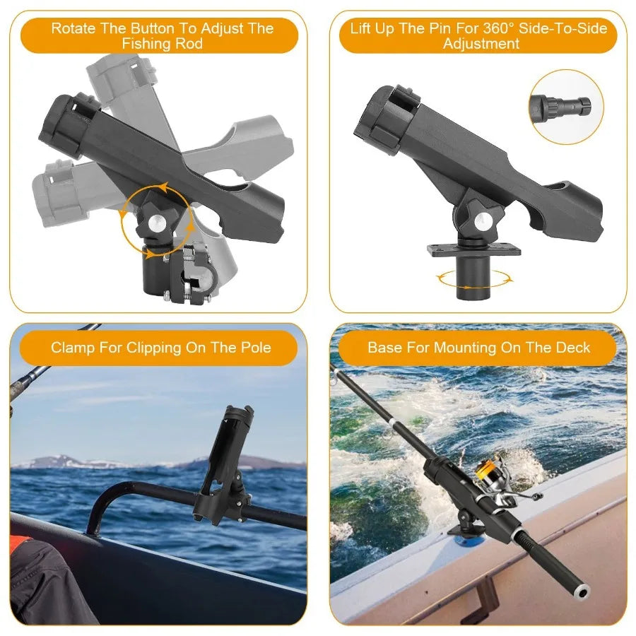 Boat Fishing Pole Rod Holder 360 Rotatable Side Rail Mount.