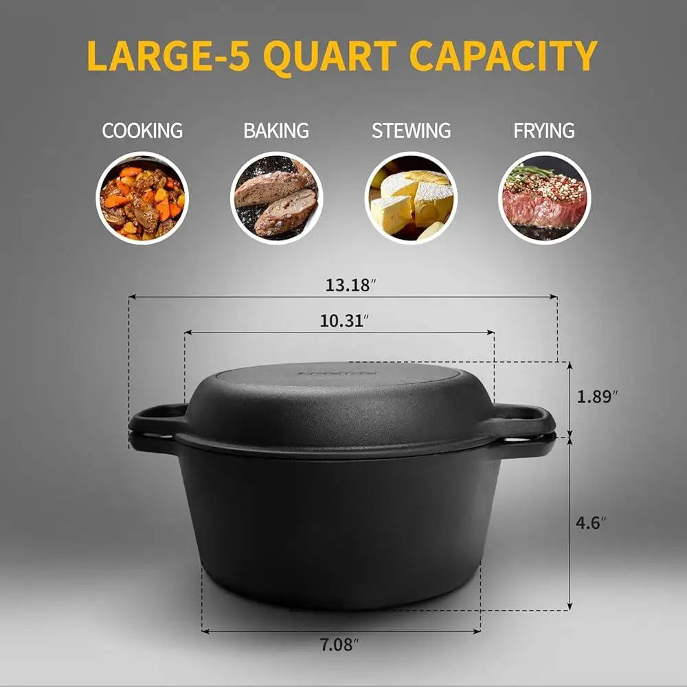2-in-1 Pre-Seasoned Cast Iron Dutch Oven with Skillet Lid .