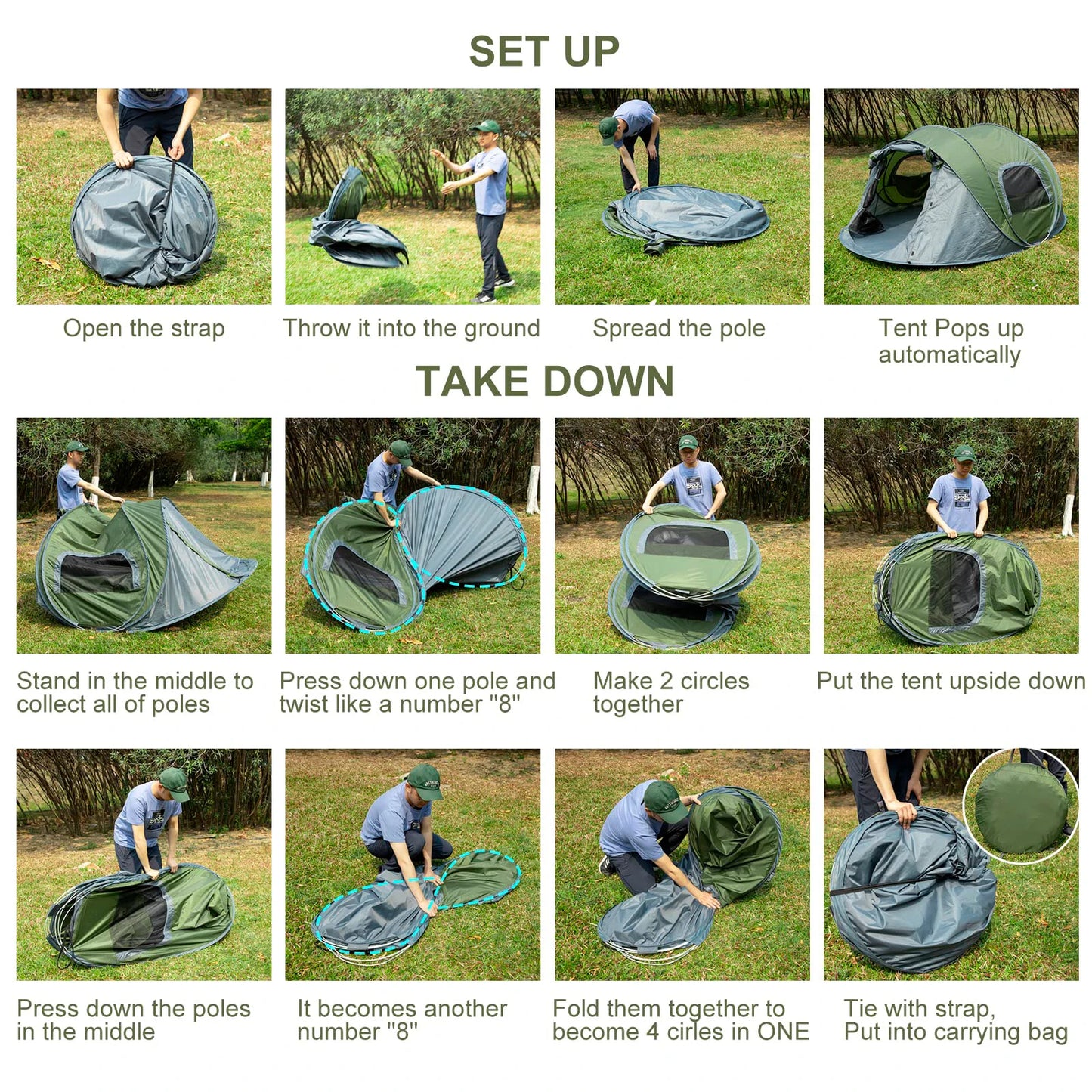 3-4 People Outdoor Throw Open Tent Automatic Pop Up