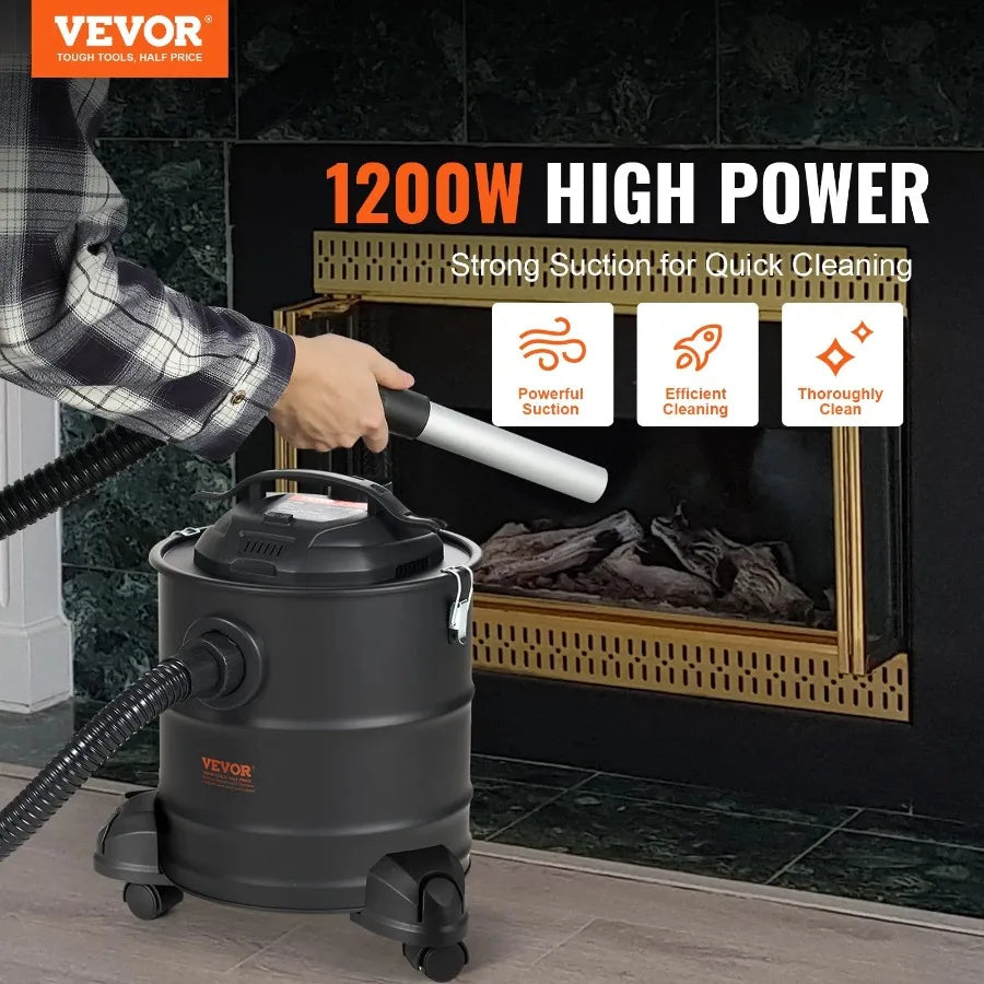 Ash Vacuum5 Gallon 1200W for Fireplaces Pellet Stoves Grills BBQ.