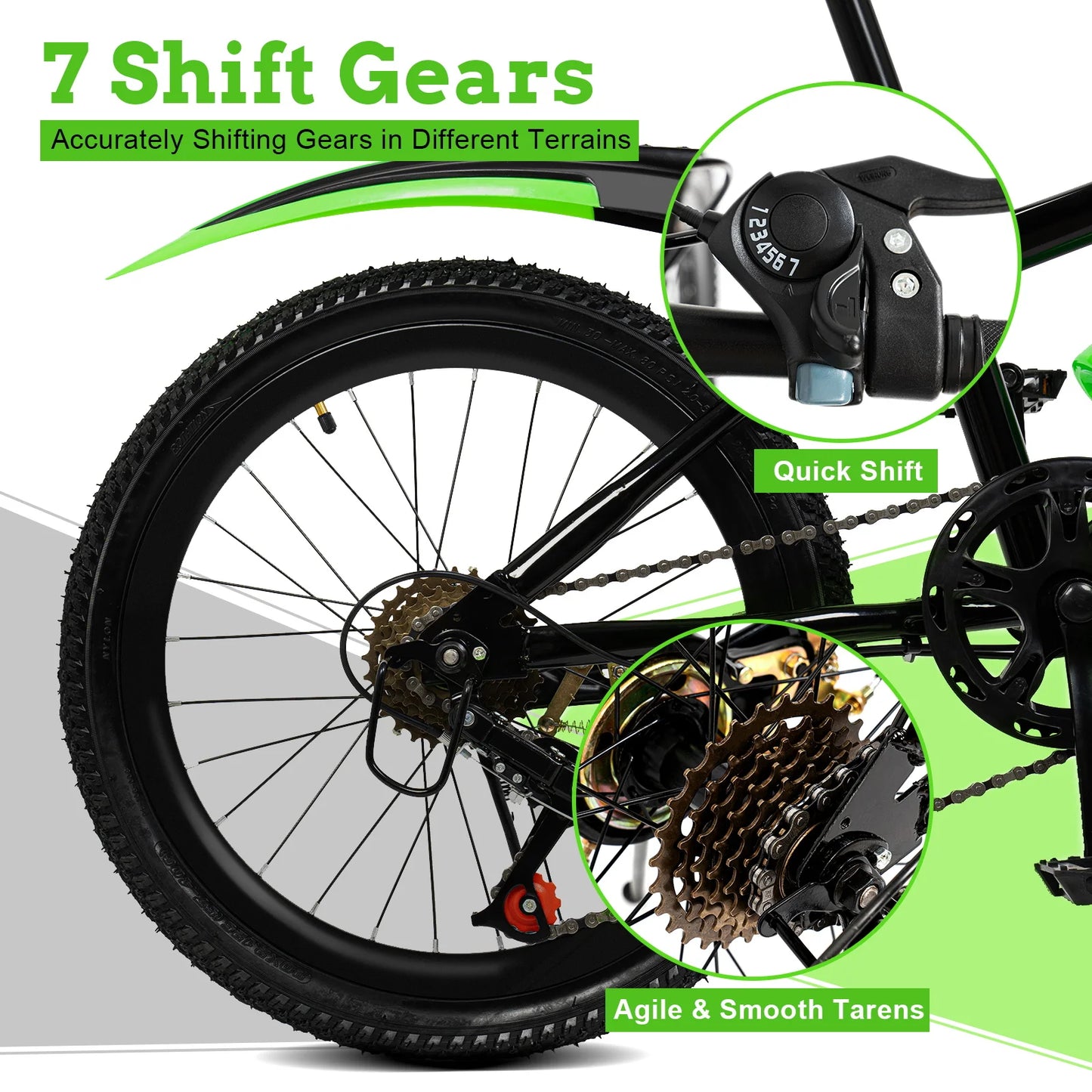 20" Mountain Bike 7 Speeds Kids Bicycle Dual-Disc Brakes