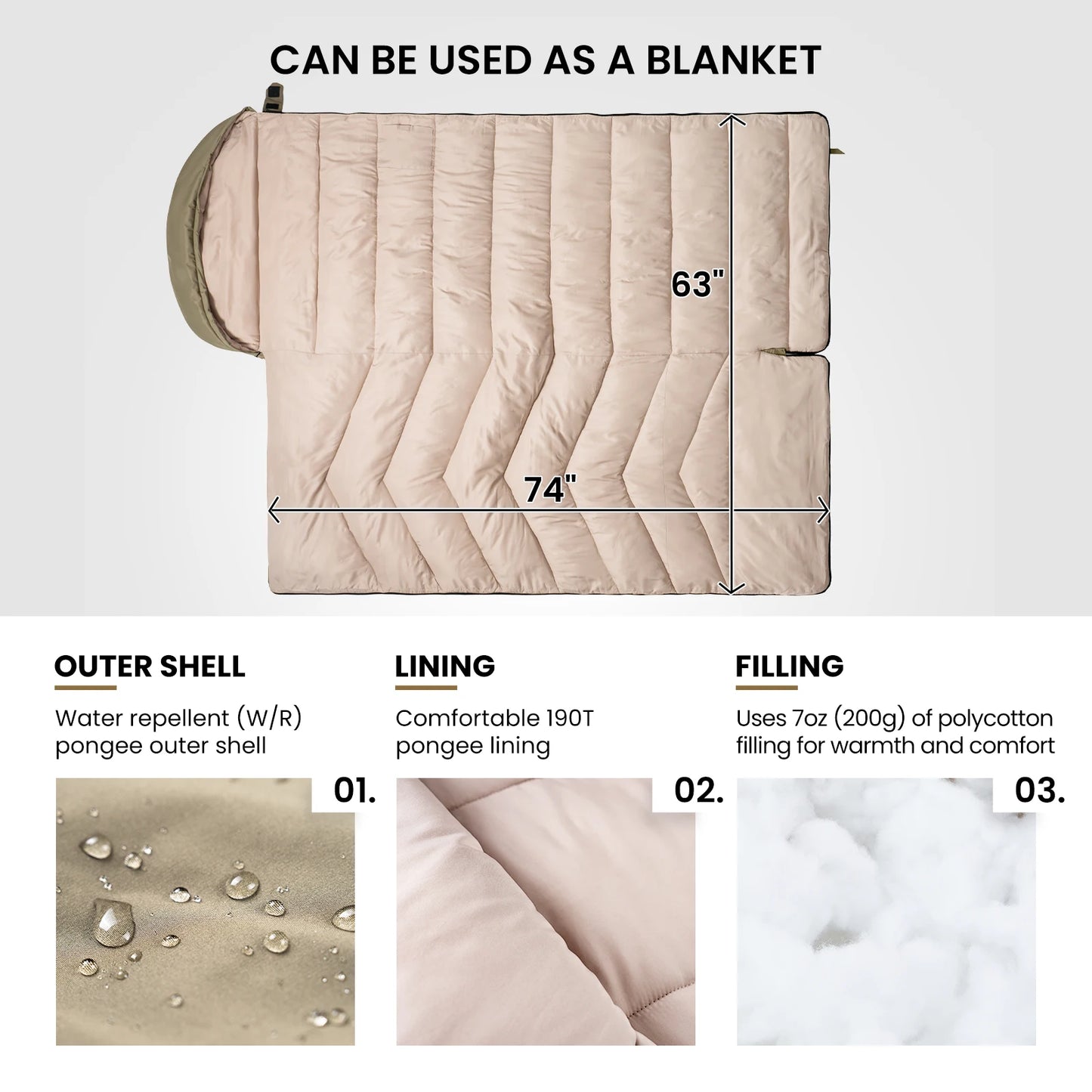 Sleeping Bag Waterproof 3 Season Warm.