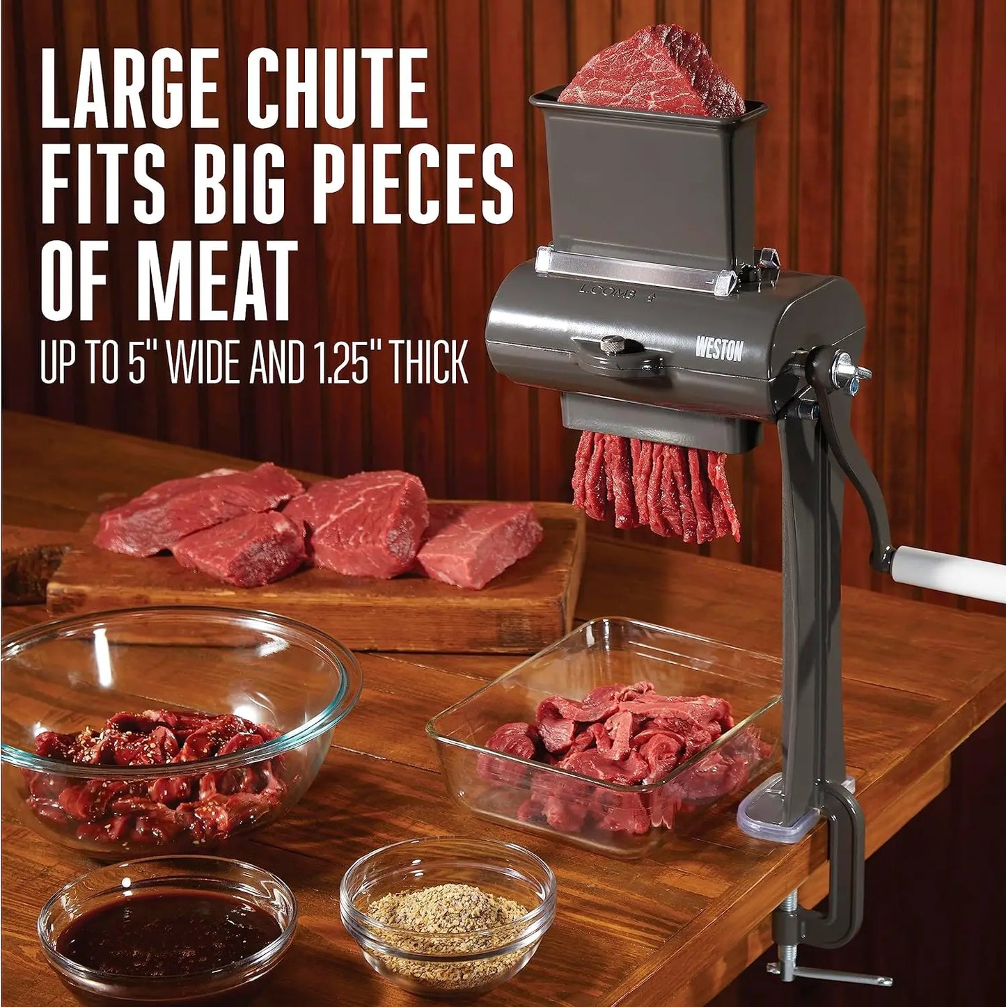Manual Beef Jerky Slicer, For Cuts Up To 5” Wide x 1.25” Thick.