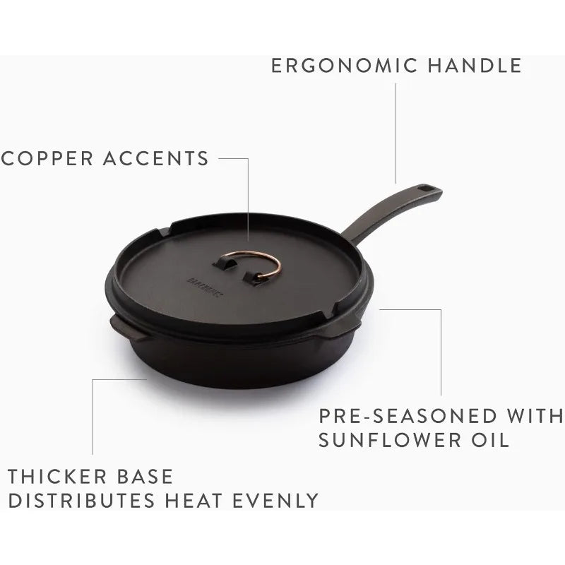 Barebones 10-Inch Cast Iron Skillet with Cast Iron Lid.