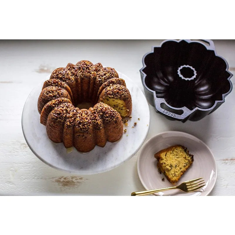 Lodge Legacy Series - Seasoned Cast Iron Fluted Cake Pan with Assist Handles.