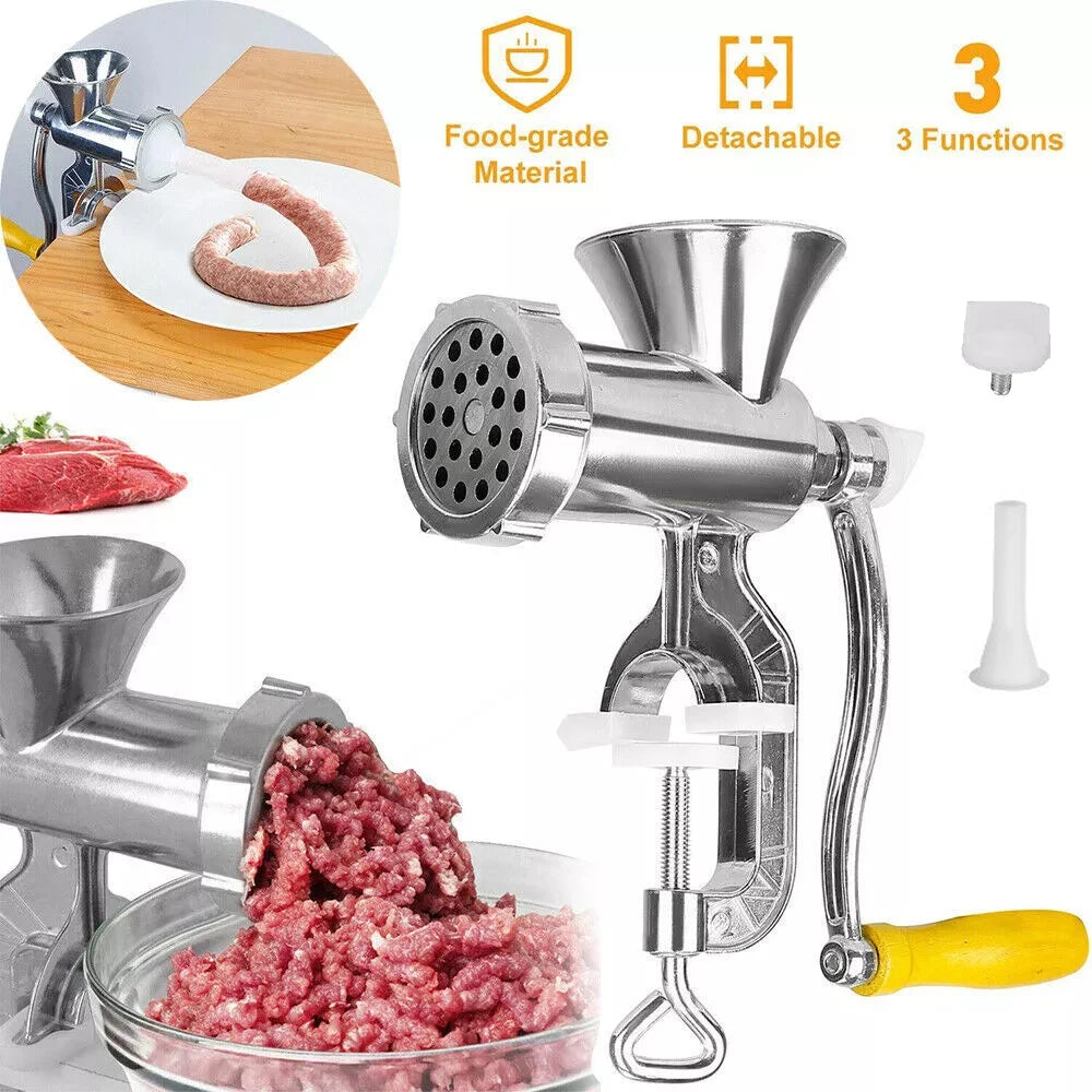 Manual Meat Grinder Silver Aluminum Alloy .