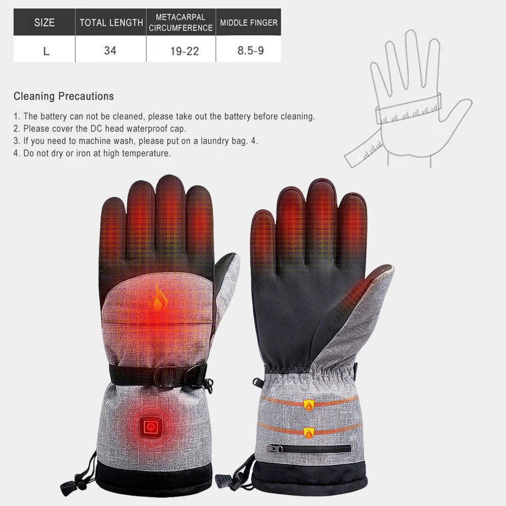 Winter Heated Gloves Electric Gloves 5000mAh Battery Waterproof Rechargeable.