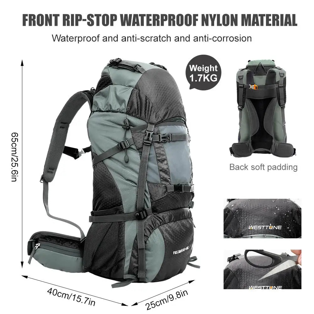 60L Outdoor Hiking Backpack with Internal Frame & Rain Cover.
