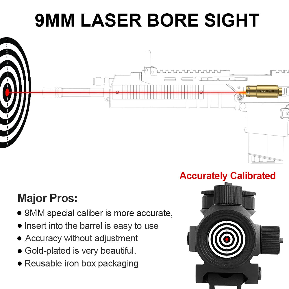 9MM Optics Cartridge Red Dot Laser 9MM Bore sighter.