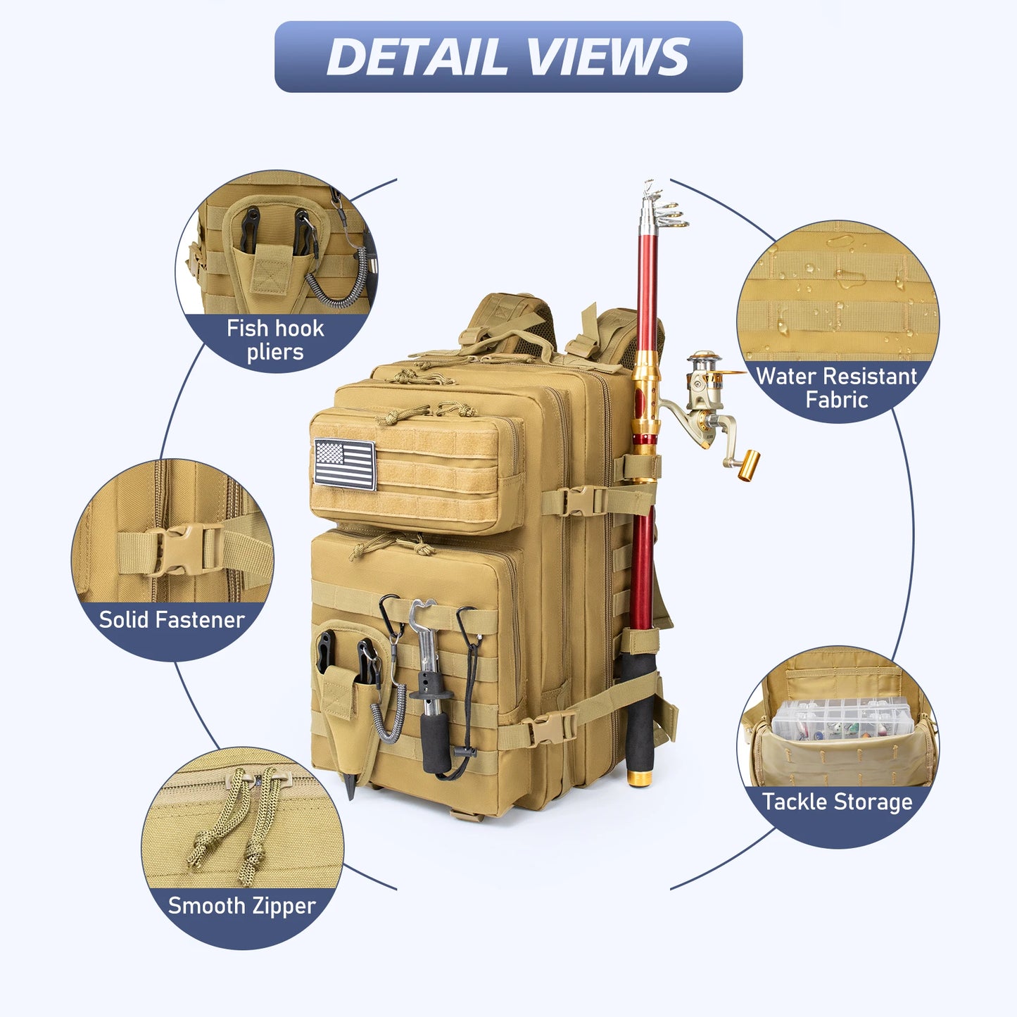 45L Large Capacity Rucksacks Waterproof Hiking, Fishing, Hunting.