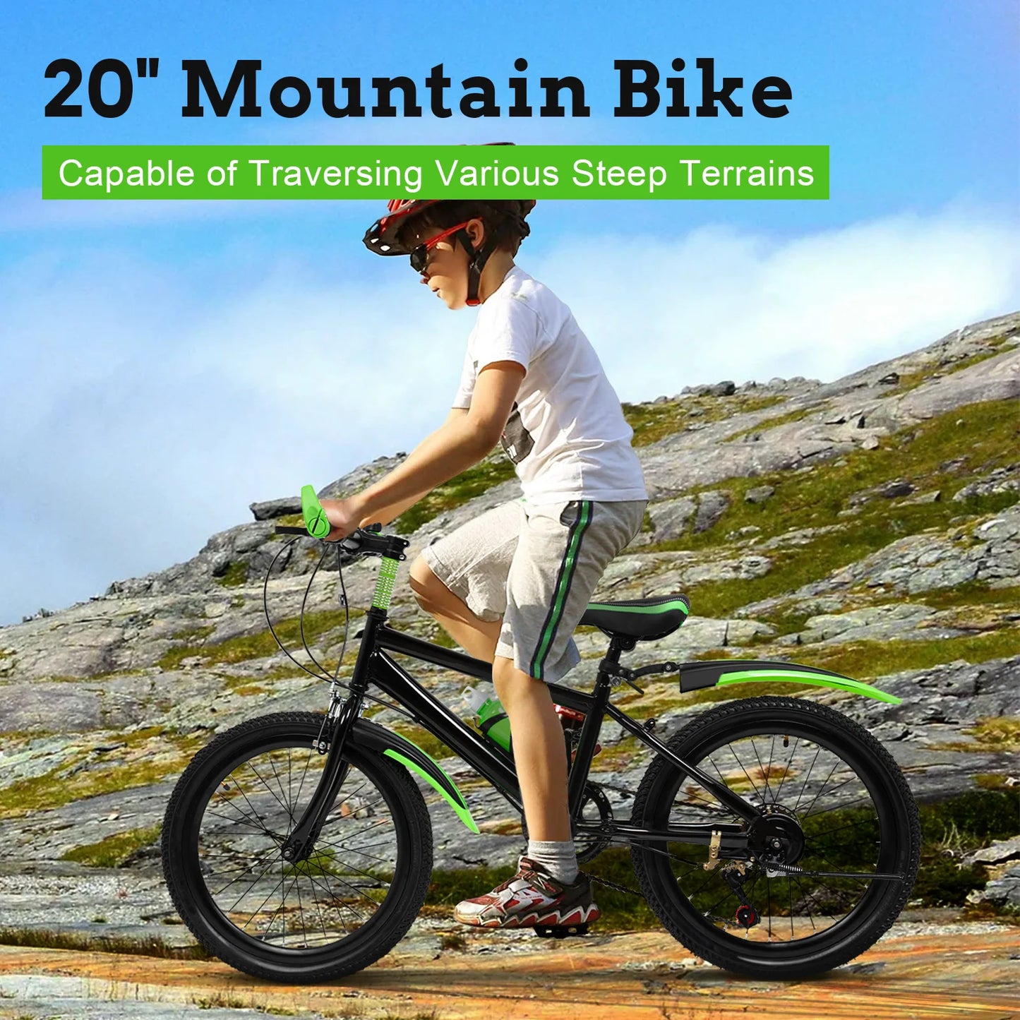 20" Mountain Bike 7 Speeds Kids Bicycle Dual-Disc Brakes