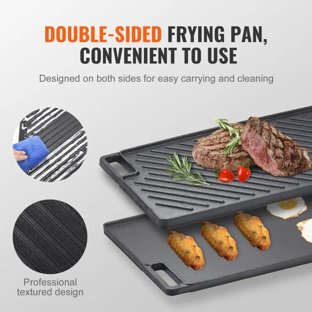 Reversible Cast Iron Griddle Pre-Seasoned.