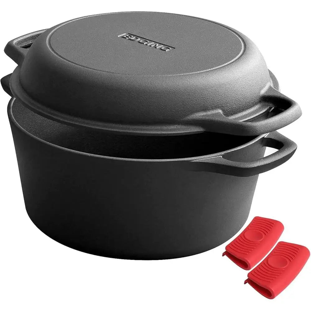 2-in-1 Pre-Seasoned Cast Iron Dutch Oven with Skillet Lid .