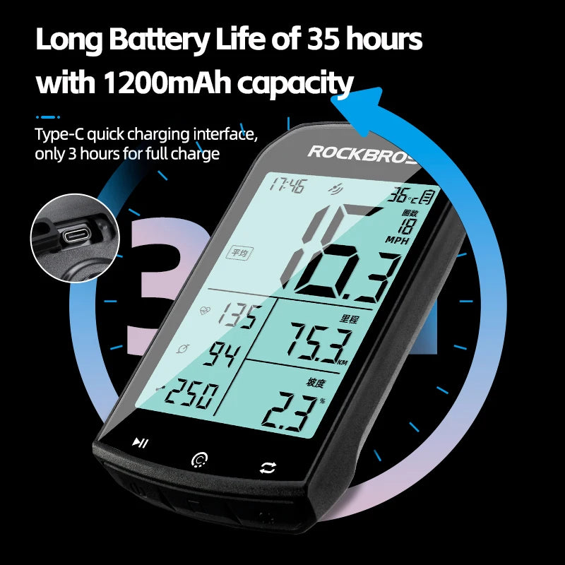 GPS Bike Computer Bluetooth Waterproof Wireless Speedometer Odometer'