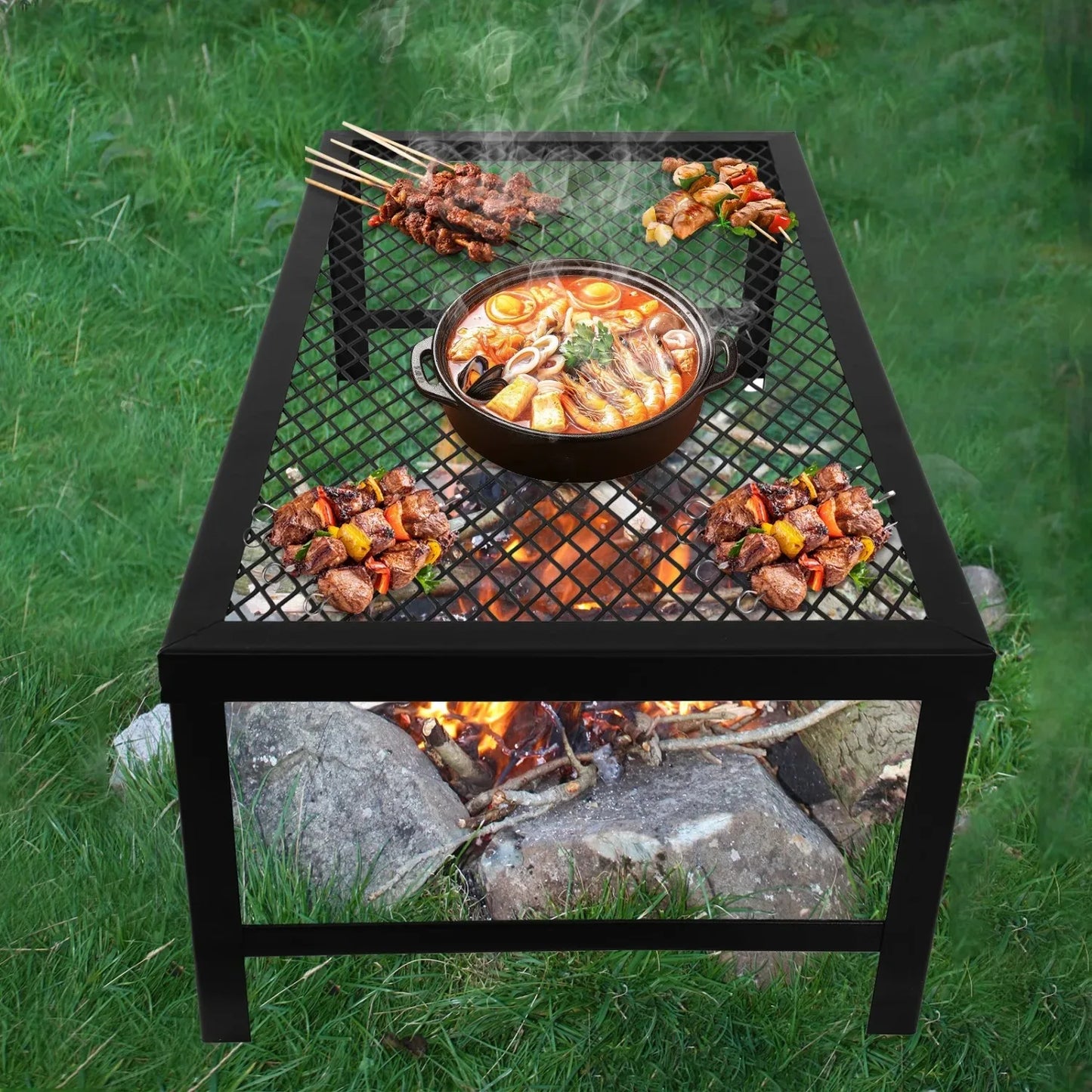 Folding Outdoor Camping BBQ Grill, Picnic Campfire Pit Over Fire Cooking Grate for Outdoor Camping Family Small Gathering Party