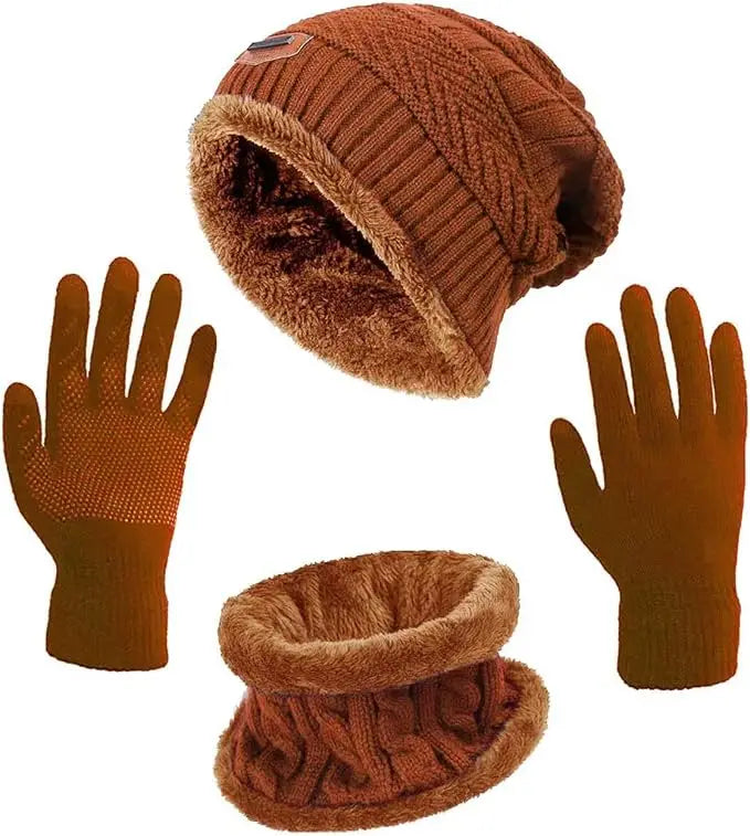 Winter Hat Scarf Gloves Slouchy Beanie Snow Knit Skull Cap for Women.