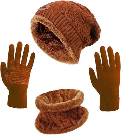 Winter Hat Scarf Gloves Slouchy Beanie Snow Knit Skull Cap for Women.