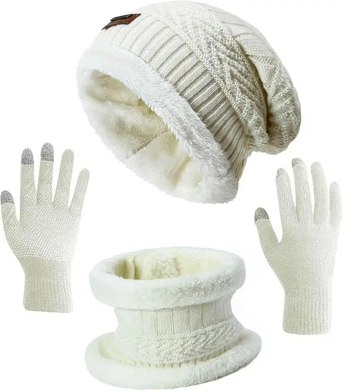 Winter Hat Scarf Gloves Slouchy Beanie Snow Knit Skull Cap for Women.