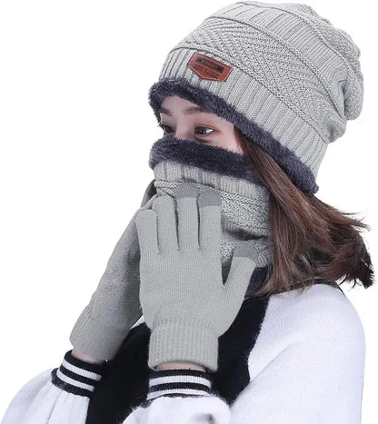 Winter Hat Scarf Gloves Slouchy Beanie Snow Knit Skull Cap for Women.