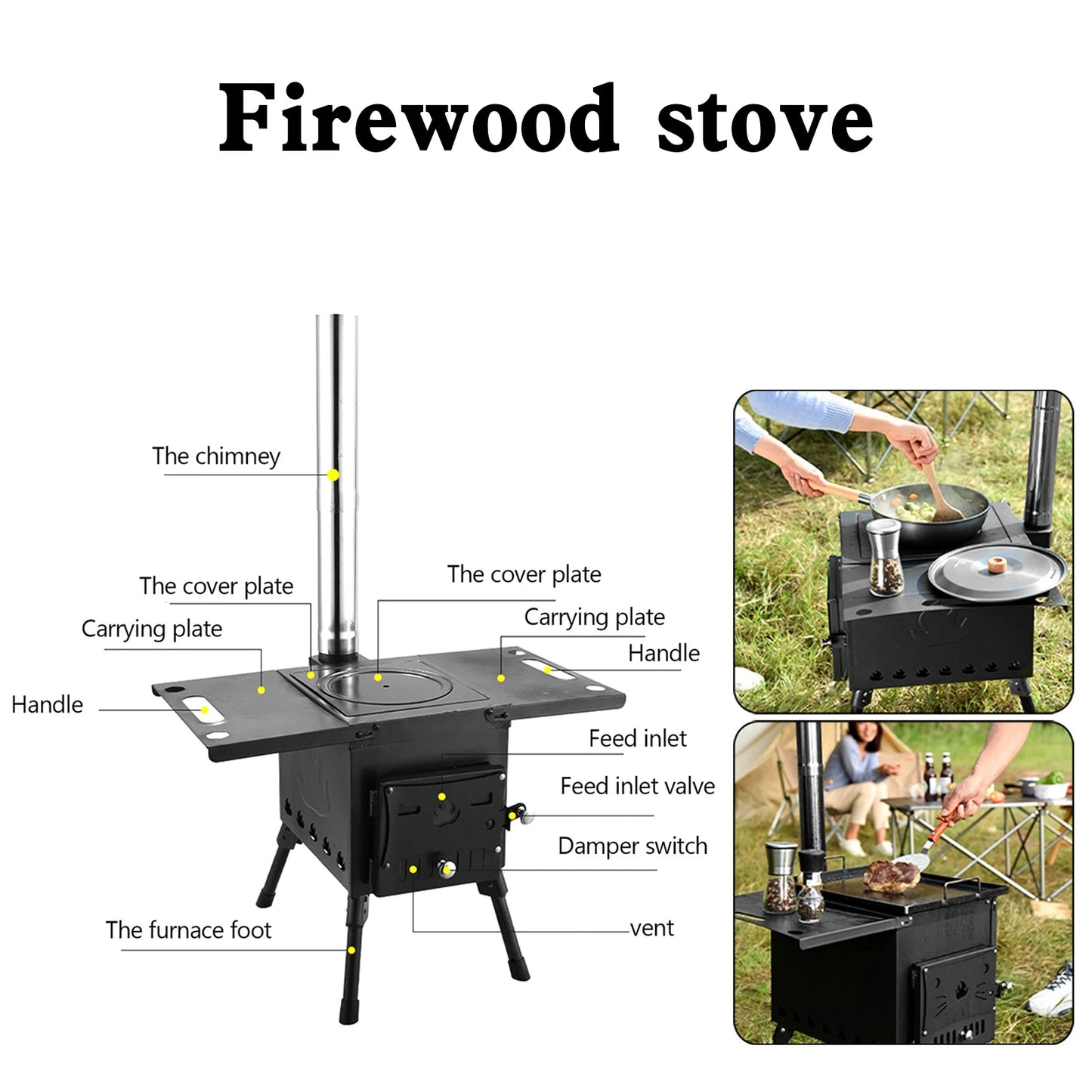 DARUPSUN Outdoor Portable Camping Wood Stove Picnic Cook Folding Heating Wood Burning