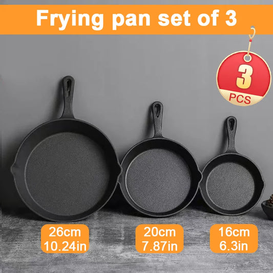 "3-piece cast iron cookware se, 6-inch/8-inch/10-inch cast iron skillets.